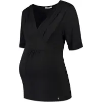 Love2Wait zwangerschaps- en voedingstop zwart T-shirt Dames Katoen V-hals - maat M