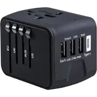 Fedec Universele Wereldstekker met 3 USB-poorten en 1 USB-C poort - Voor 150+ Landen - Zwart