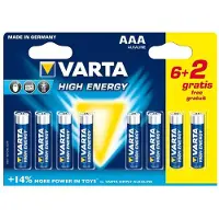 Varta -batterij Alkaline AAA/LR03 1,5 V High Energy 6+2 blisterverpakking -4903SO