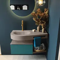 Mondiaz Riva badmeubel 100cm Smag met 1 lade en wastafel links 1 kraangat Smoke