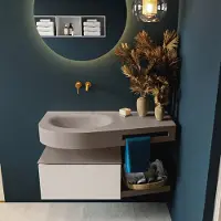 Mondiaz Riva badmeubel 100cm Linen met 1 lade en wastafel links 0 kraangaten Smoke
