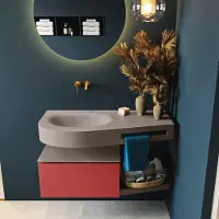 Mondiaz riva 100 cm badmeubel onderkast /planchet kleur fire met 1 lade. Wastafel dulcet links 0 kraangaten kleur smoke.