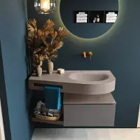 Mondiaz Riva badmeubel 100cm Dark Grey met 1 lade en wastafel rechts 0 kraangaten Smoke