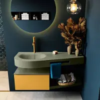 Mondiaz Riva badmeubel 120cm Ocher met 1 lade en wastafel links 1 kraangat Army