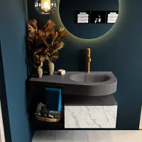 Mondiaz riva 100 cm badmeubel onderkast /planchet kleur carrara met 1 lade. Wastafel dulcet rechts 1 kraangat kleur dark_grey.