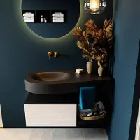 Mondiaz RIVA 100cm badmeubel onderkast / planchet kleur Underlayment met 1 lade. Wastafel DULCET links 0 kraangaten kleur Urban.
