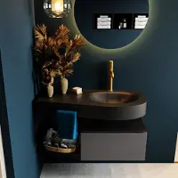 Mondiaz riva 100 cm badmeubel onderkast /planchet kleur dark_grey met 1 lade. Wastafel dulcet rechts 1 kraangat kleur urban.