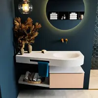 Mondiaz RIVA 120cm badmeubel onderkast / planchet kleur Rosee met 1 lade. Wastafel DULCET rechts 0 kraangaten kleur Talc.