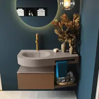 Mondiaz Riva badmeubel 100cm Rust met 1 lade en wastafel links 1 kraangat Smoke