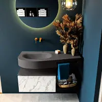 Mondiaz riva 100 cm badmeubel onderkast /planchet kleur carrara met 1 lade. Wastafel dulcet links 0 kraangaten kleur dark_grey.