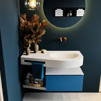 Mondiaz Riva badmeubel 100cm Jeans met 1 lade en wastafel rechts 0 kraangaten Talc