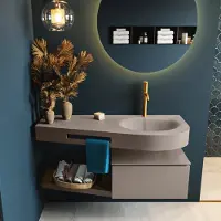 Mondiaz RIVA 120cm badmeubel onderkast / planchet kleur Smoke met 1 lade. Wastafel DULCET rechts 1 kraangat kleur Smoke.