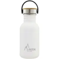 Laken RVS fles 0,5L Basic Steel Bottle Wit Bamboo Cap - - roestvrij staal - waterfles - drinkfles
