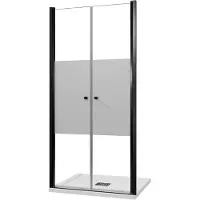 Luca Varess Kuresa douche pendeldeur 100 x 200 cm helder glas met matte strook mat zwart profiel