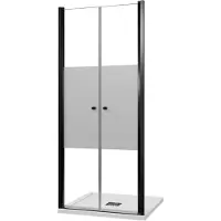 Luca Varess Kuresa douche pendeldeur 90 x 200 cm helder glas met matte strook mat zwart profiel