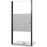Luca Varess Kuresa douche draaideur 100 x 200 cm helder glas met matte strook mat zwart profiel