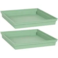 Eda 2x stuks bloempot kunststof onderschalen Toscane groen vierkant L33 x B33 x H5 cm - Opvangborden/opvangschalen