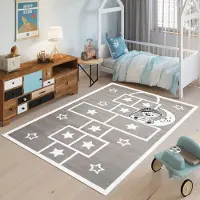Tapiso Baby Vloerkleed Grijs Wit Teddybeer Modern Kinderkamer Tapijt Maat- 140x200