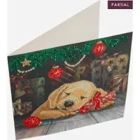 Crystal Art Diamond Painting Kerstkaart Slapende Pup