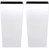 Prosperplast 4x stuks kunststof Urbi bloempot/plantenpot met binnenpot wit 32 x 32 x 61 cm - 21/49 liter - Hoge vierkante bloempotten