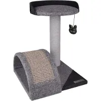Flamingo Krabpaal – Gene Grijs & Donkergrijs 43x45x45cm – compacte kattenkrabpaal met sisal krabmat, ligplateau & speeltje met bel