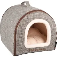 Flamingo Kattenbed – katten slaapmand – kattenhuis – kattenhol – Cat cave – Bruin/Crème, 45 x 35 x 35 cm – Slaapplaats Snoozebay