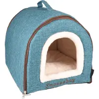 Flamingo Kattenbed – katten slaapmand – kattenhuis – kattenhol – Cat cave – Blauw/Crème/Bruin, 45 x 35 x 35 cm – Slaapplaats Snoozebay