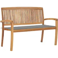 vidaXL Stapelbare tuinbank met kussen, 128,5 cm, massief teakhout