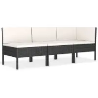 vidaXL 3-delige Loungeset met kussens poly rattan zwart