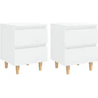 vidaXL Nachtkastjes 2 st met houten poten 40x35x50 cm hoogglans wit