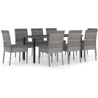 vidaXL 9-delige Tuinset poly rattan grijs