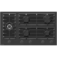 Wiggo WH-G935GR(B) - Inbouw gaskookplaat met Wok - 90cm - Zwart Glas