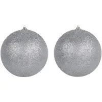 Bellatio 2x Zilveren Grote Decoratie Kerstballen Met Glitter Kunststof 25 Cm - Kerstbal