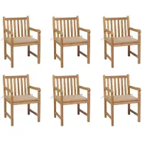 vidaXL Tuinstoelen 6 st met beige kussens massief teakhout