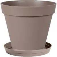 Eda Bloempot Toscane kunststof taupe D20 x H17 cm inclusief onderschaal D15 cm - Plantenpotten