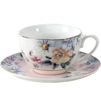 Clayre & Eef Witte Kop en schotel Ø 10*6 / Ø 15*2 cm / 250 ml FLOKS