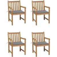 vidaXL Tuinstoelen 4 st met grijze kussens massief teakhout