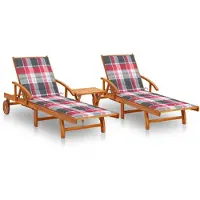 vidaXL Ligstoelen 2 st met tafel en kussens massief acaciahout