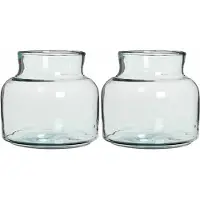 Mica Decorations Set van 2x stuks melkbusvaas bloemenvaas/bloemenvazen kort 20 x 21 cm transparant glas - Vazen