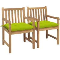 vidaXL Tuinstoelen, 2 stuks, met lichtgroene kussens, massief teakhout