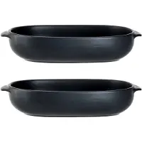 Cosy & Trendy 2x Zwarte ovenschalen/braadsledes van aardewerk 24 x 15 cm - Ovenschalen