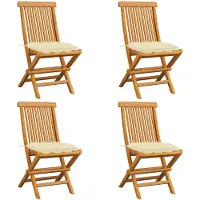 vidaXL Tuinstoelen 4 st met crèmewitte kussens massief teakhout