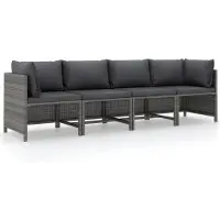 vidaXL Tuinbank 4-zits met kussens poly rattan grijs