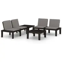 vidaXL 4-delige loungeset voor de tuin met kussens, kunststof, grijs