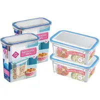 Hega hogar 4x Voorraad/vershoudbakjes 2 liter transparant/blauw - Vershoudbakjes