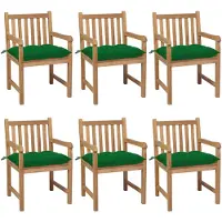 vidaXL Tuinstoelen, 6 stuks, met groene kussens, massief teakhout