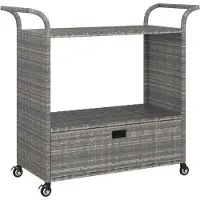 vidaXL Serveerwagen met lade 100x45x97 cm poly rattan grijs
