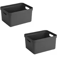 Sunware 2x stuks kunststof opbergbakken/opbergmanden antraciet grijs 32 liter - Opbergbox