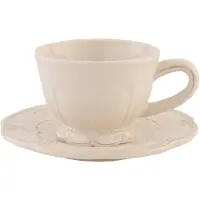 Clayre & Eef Cremekleurige Kop en schotel Ø 15*7 cm / 150 ml 6CE0263