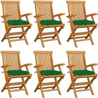 vidaXL Klapstoelen met groene kussens, 6 stuks, massief teak hout